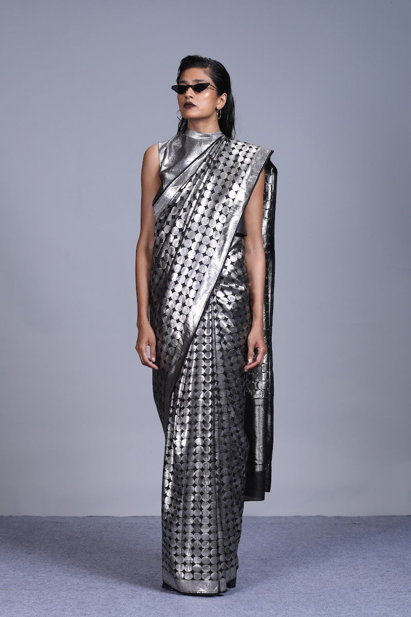Women's Shyam-Chandra Silver Brocade Saree - Black colour