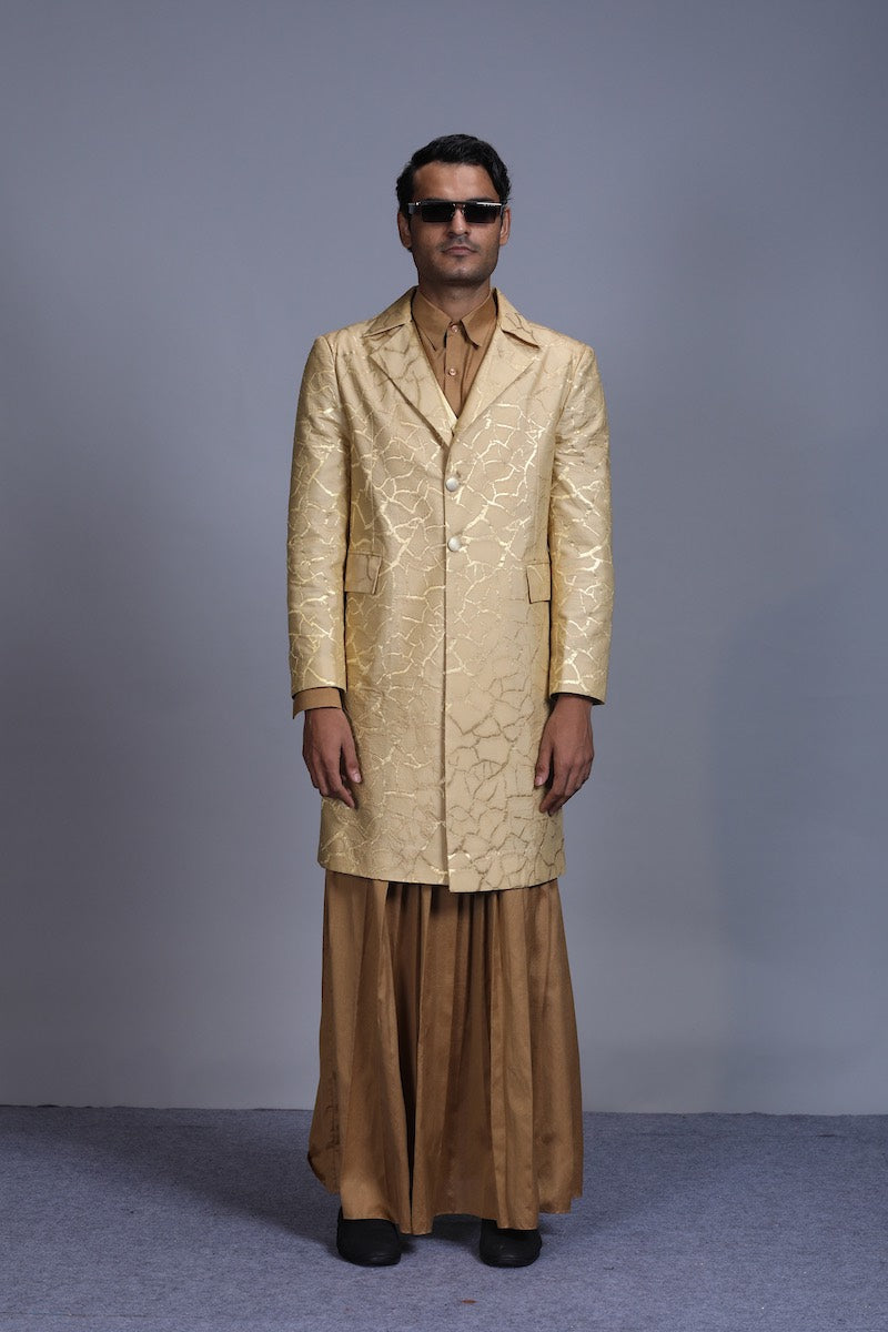 Men's Spun Silk Skirt- Ochre brown colour, knife-pleated
