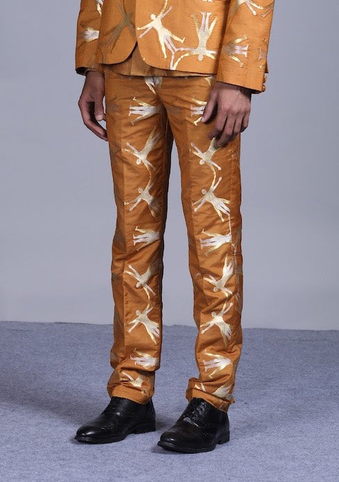 Men's Deh Gold-Silver Brocade trousers - Mustard colour, slim-fit