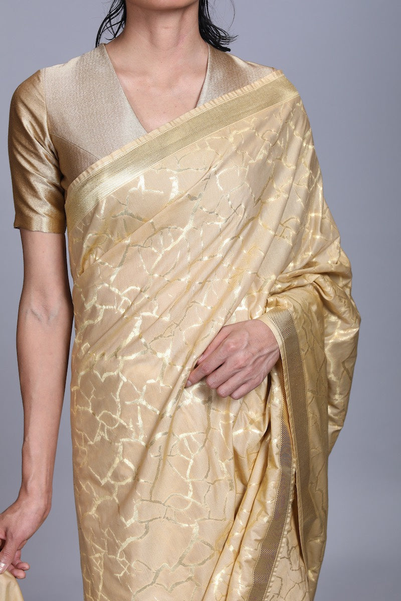 Women's Gold drill Blouse-  Soil colour, V-Neck, Half-sleeves