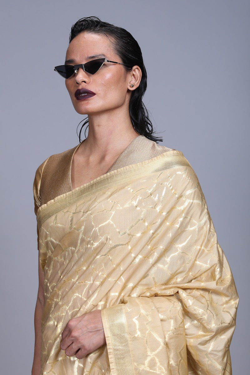 Women's Bhoomi Gold Brocade Saree - Soil colour