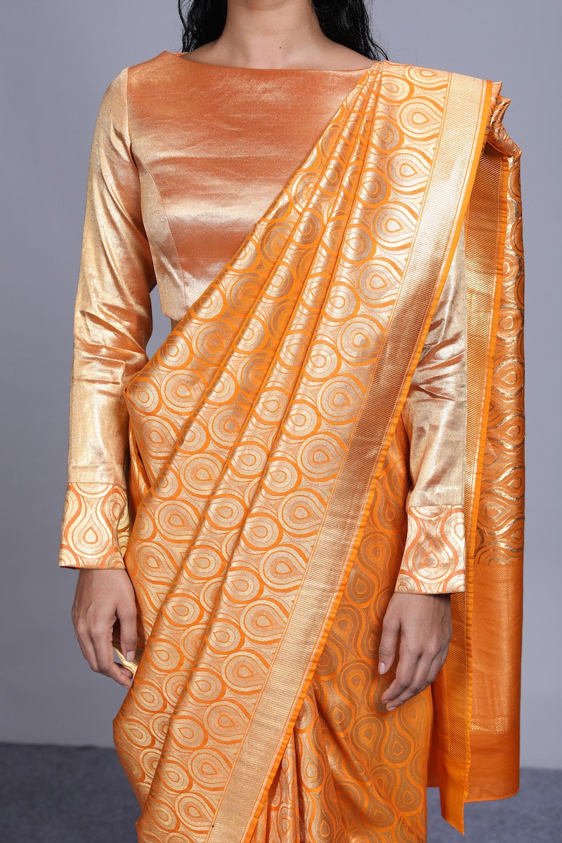 Women's Gold drill Blouse- Orange Colour, full-sleeves