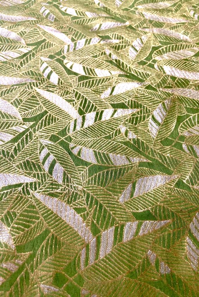 Women's Jagat Gold-Silver Brocade Saree - Leaf Green colour